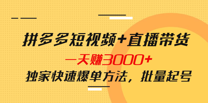 （3948期）拼多多短视频+直播带货，一天赚3000+独家快速爆单方法，批量起号