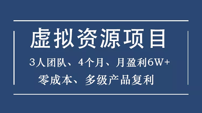 （1588期）虚拟资源项目-新手、3个团队 4个月 月盈利6W+零成本、多级产品复利