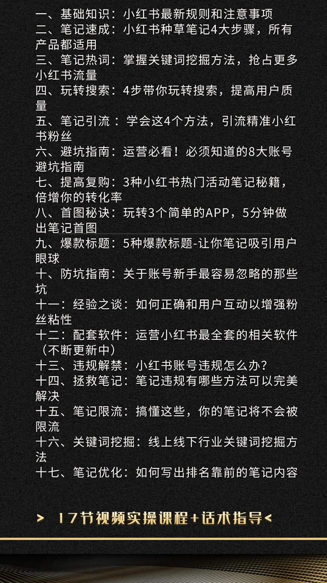 （1504期）小红书爆款推广引流训练课5.0，手把手带你玩转小红书（17节实操视频+话术）