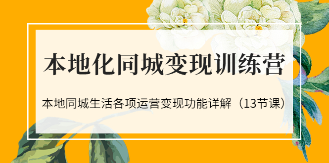 （3107期）本地化同城变现训练营：本地同城生活各项运营变现功能详解（13节课）