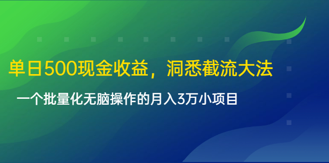 （1614期）单日500现金收益，洞悉截流大法，一个批量化无脑操作的月入3万小项目