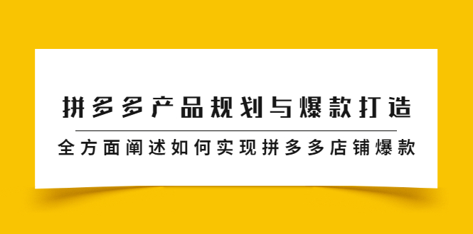 （2181期）拼多多产品规划与爆款打造，全方面阐述如何实现拼多多店铺爆款