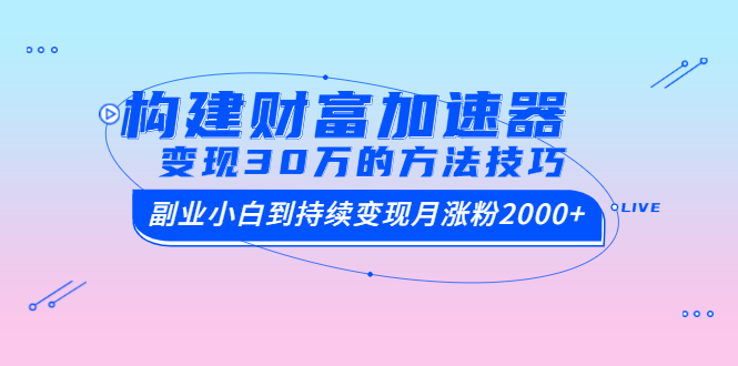 （1461期）构建财富加速器，副业小白到持续变现月涨粉2000+，变现30万的方法技巧