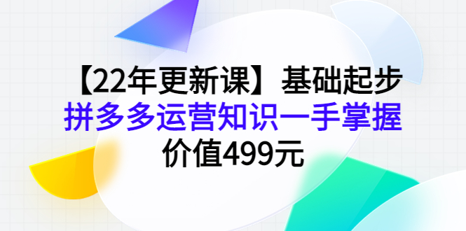 （3963期）【22年更新课】基础起步，拼多多运营知识一手掌握，价值499元