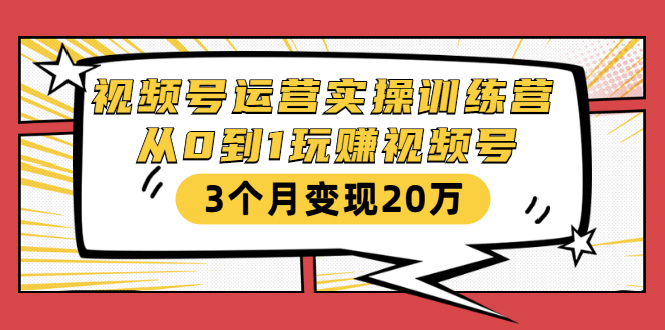 （1596期）视频号运营实操训练营：从0到1玩赚视频号，3个月变现20万